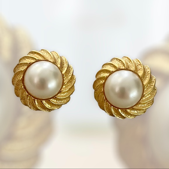 Napier faux pearl in gold pierced earrings